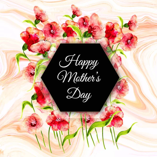 Happy Mother Day Hintergrund Mit Floral Und Marmor Textur — Stockvektor