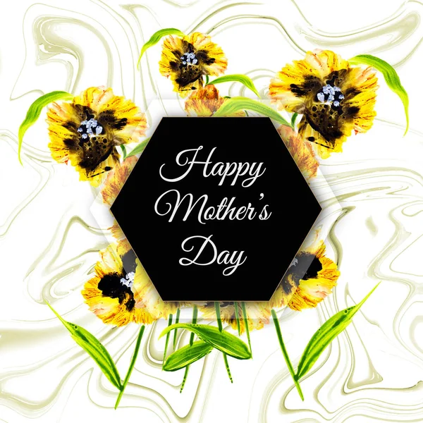 Happy Mother Day Hintergrund Mit Floral Und Marmor Textur — Stockvektor