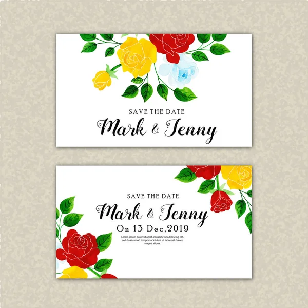 Watercolor Floral Casamento Convite Cartão — Vetor de Stock