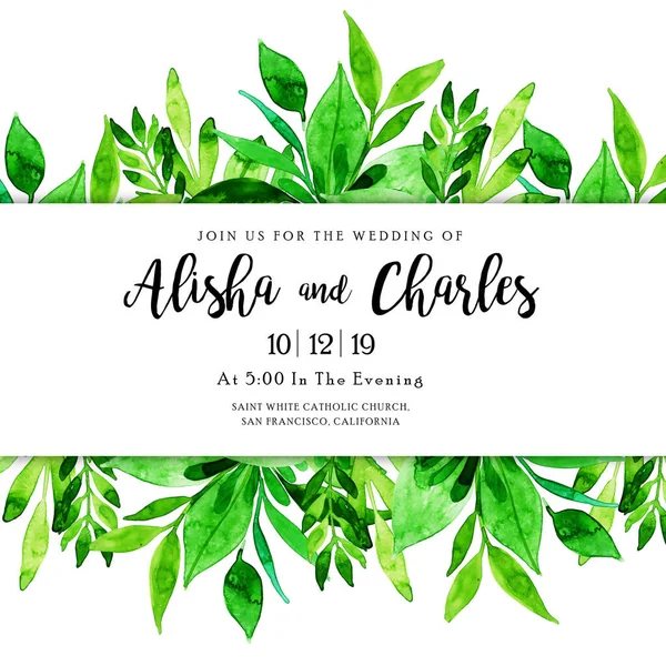 Watercolor Leaves Wedding Invitation Card