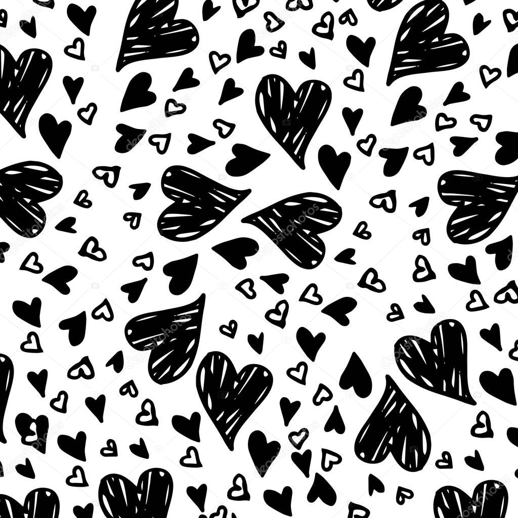 Hand Drawn Colorful Hearts Valentine Background