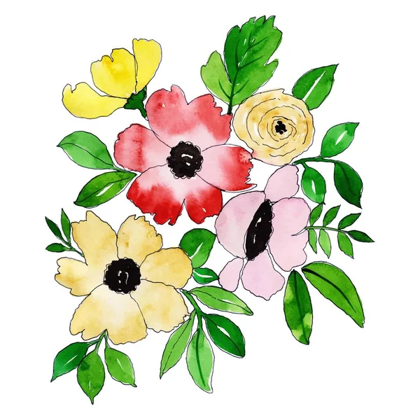 Watercolor Flowers Isolated White Background — Stock Vector