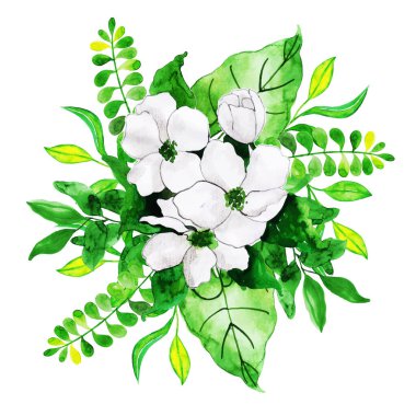 Beyaz arkaplanda izole edilmiş güzel suluboya buketi