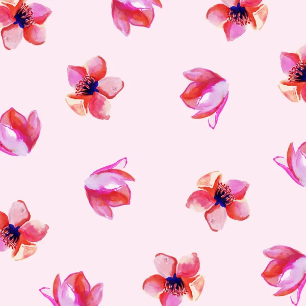 Nahtlose Florale Rosa Aquarell Hintergrund Mit Frühlingsstimmung — Stockvektor