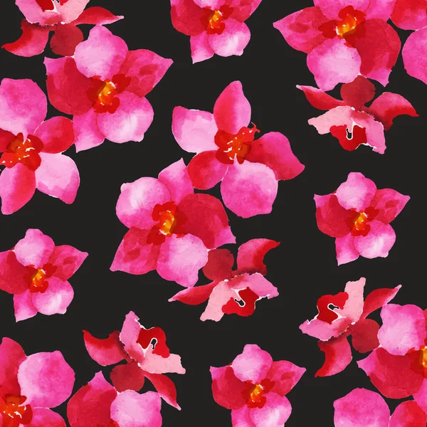 Nahtloses Muster Mit Bunten Blumen Auf Dunklem Hintergrund — Stockvektor