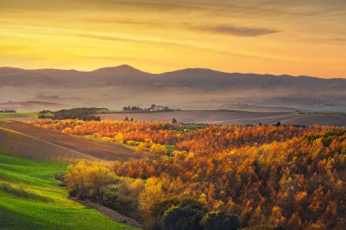 Toskana, tepeler, Sonbahar, panorama woods ve tarih alanları 