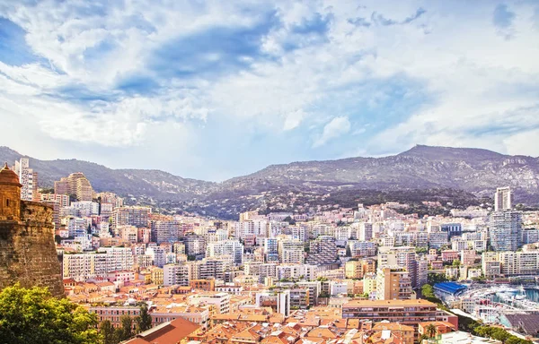 Міський пейзаж пташиного польоту князівства Монако Montecarlo. Блакитні сертифікати автентичності — стокове фото