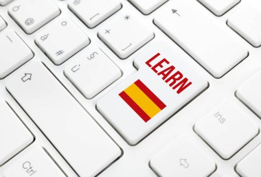 Learn Spanish language education web concept. Spain flag enter b clipart
