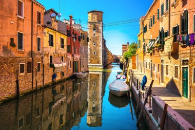 Venice cityscape, buildings, water canal and tower. Italy clipart