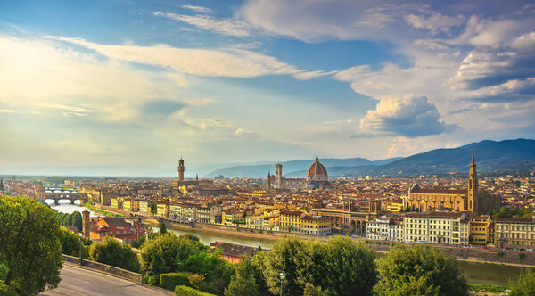 Florence or Firenze sunset aerial cityscape.Tuscany, Italy