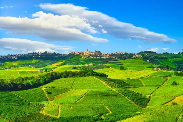 Лангве виноградники панорама і Діано д Альба, П'ємонт, Італія Євро — стокове фото