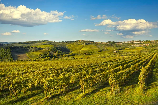 Panzano winnic Chianti i panorama o zachodzie słońca. Toskania, Ita — Zdjęcie stockowe