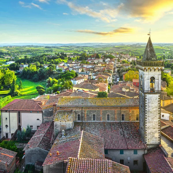 Vinci Vesnice Leonardo Rodiště Letecký Výhled Zvonice Kostela Florencie Toskánsko — Stock fotografie