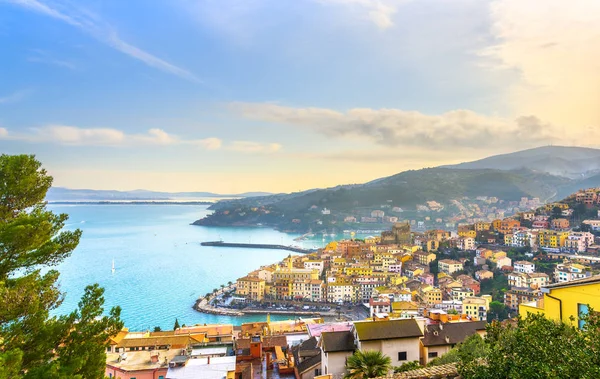 Porto Santo Stefano Dorp Kerk Kasteel Uitzicht Vanuit Lucht Italiaanse — Stockfoto