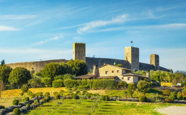 Monteriggioni Middeleeuwse Versterkte Dorp Met Stadsmuren Torens Route Van Francigena — Stockfoto