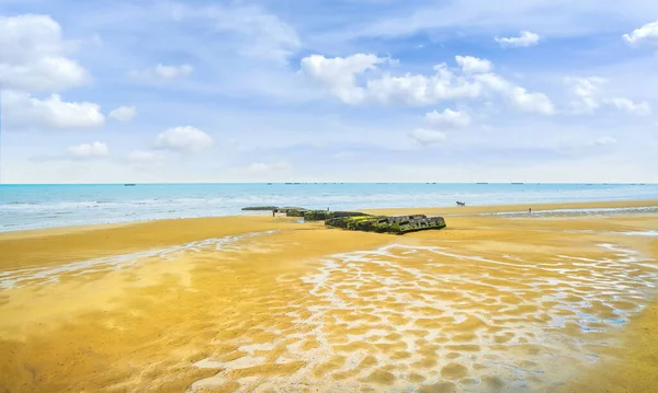 Arromanches Les Bains Seafront Beach Remains Artificial Harbour Used Day — Stock Photo, Image