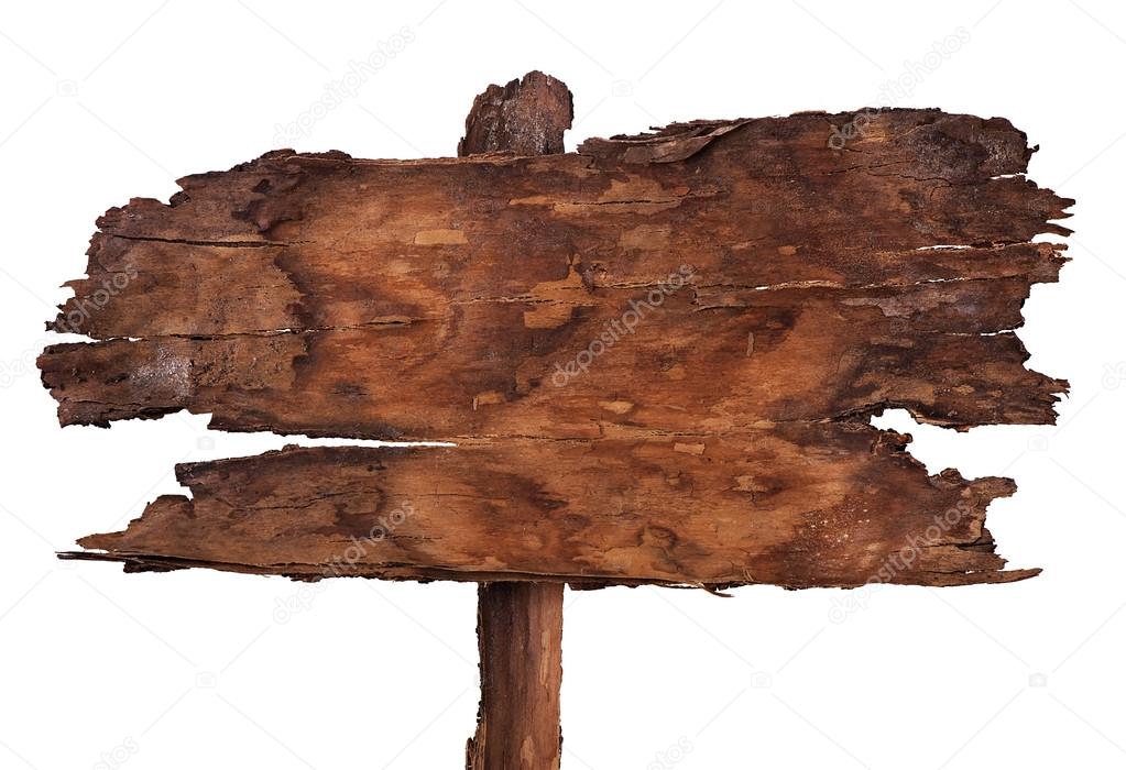 Old wooden billboard isolated on white background.