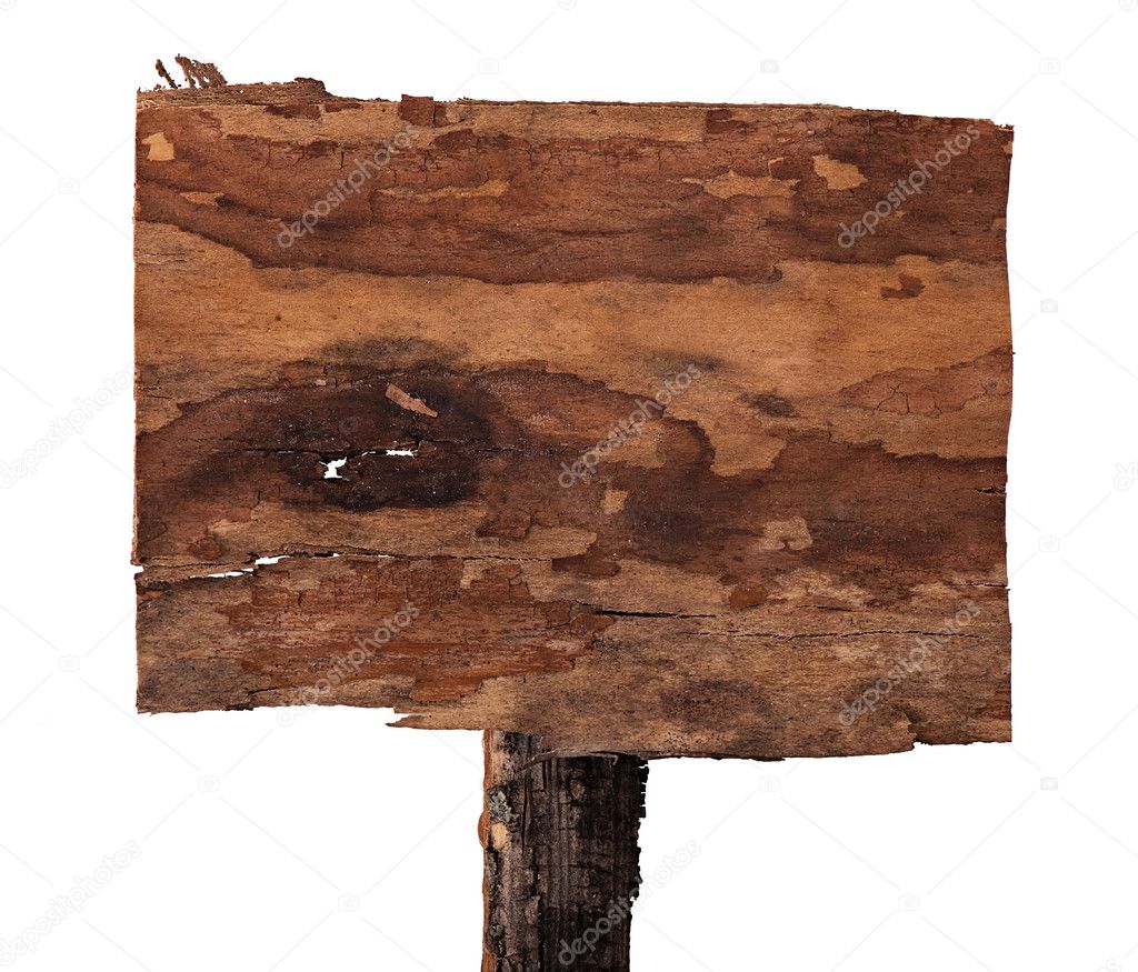 Old wooden billboard isolated on white background.