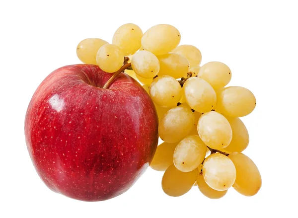 Maçã e uvas isoladas sobre fundo branco — Fotografia de Stock