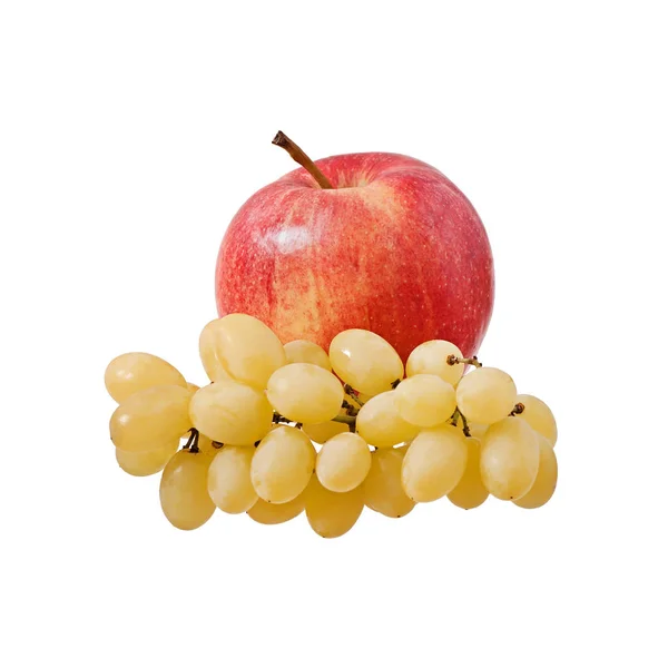 Elma ve üzüm beyaz arka plan üzerinde izole — Stok fotoğraf