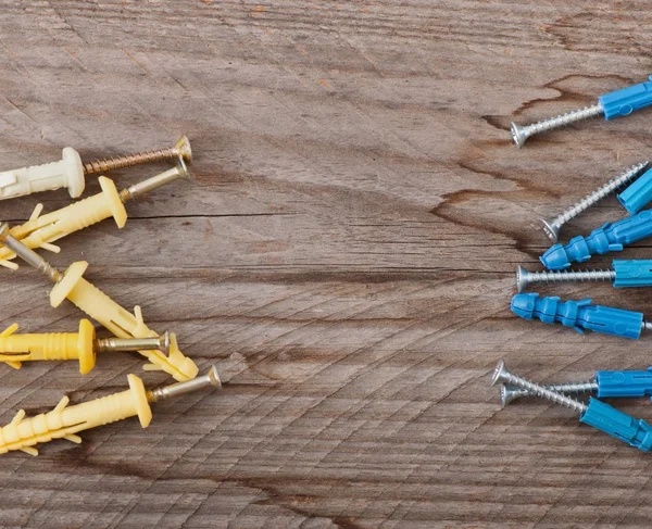 Metal work tools on the old wooden background — Stock Photo, Image