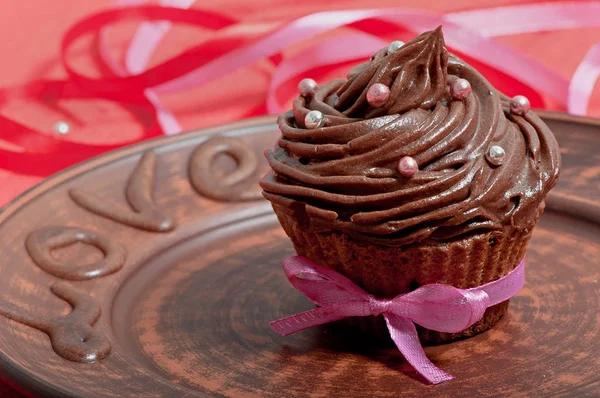 Sobremesa Chocolate Uma Chapa Marrom Dia São Valentim — Fotografia de Stock