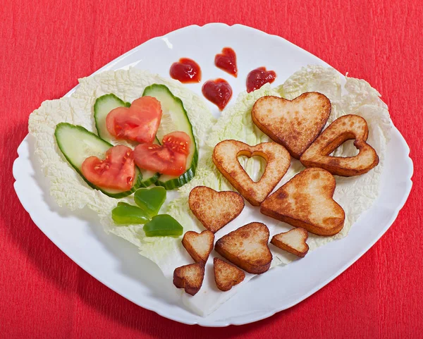 Frytki Warzywa Pokroić Sercu Walentynki — Zdjęcie stockowe