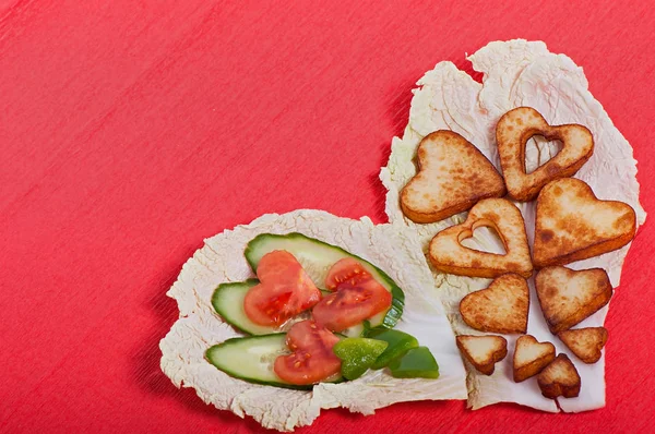 Frites Légumes Coupés Dans Cœur Saint Valentin — Photo