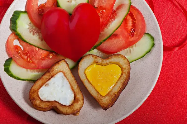 Frites Légumes Coupés Dans Cœur Saint Valentin — Photo