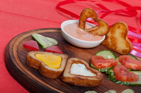 Frites Légumes Frais Hachés Forme Cœur Saint Valentin — Photo