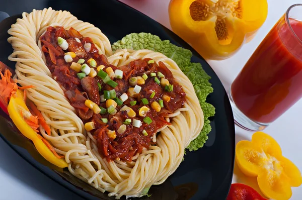 Pasta Con Sugo Verdure Carne Tacchino Menù Dietetico San Valentino — Foto Stock