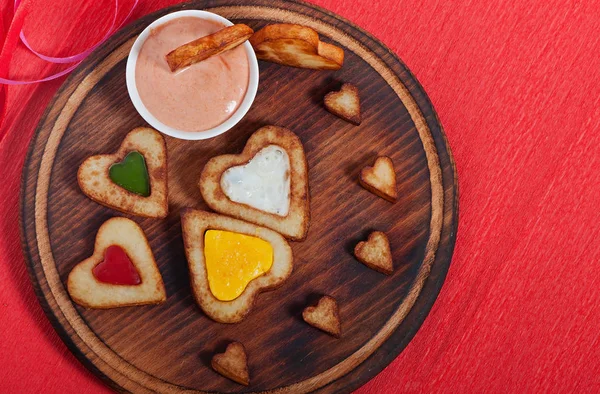 Frites Légumes Frais Hachés Forme Cœur Saint Valentin — Photo