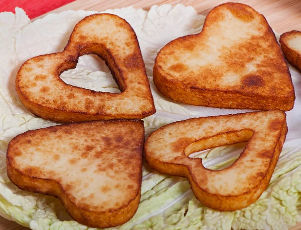 Frites Légumes Frais Hachés Forme Cœur Saint Valentin — Photo