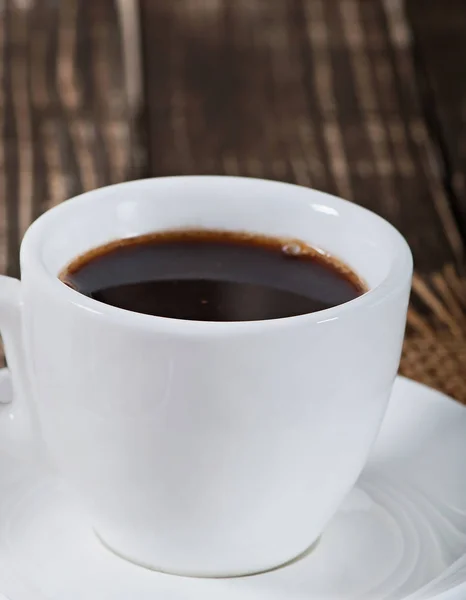 Cibo Una Tazza Caffè Caldo Vecchio Sfondo Legno — Foto Stock