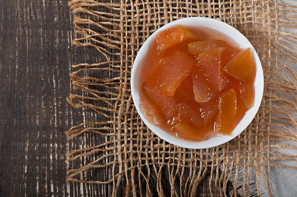 Comida Doce Delicioso Engarrafamento Maçã Velho Fundo Madeira — Fotografia de Stock