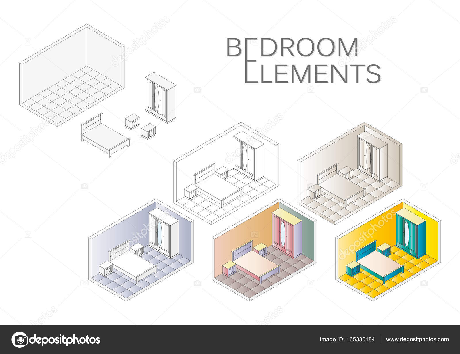 Isometric Low Poly Bedroom Furniture Icons Vector Bedroom