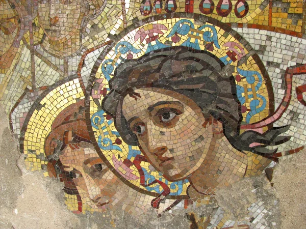 Ancient Mosaic Wall Temple Image Angels Golden Crowns — Stock Photo, Image