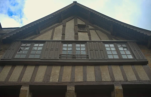 View from bellow on old medieval french house — 스톡 사진