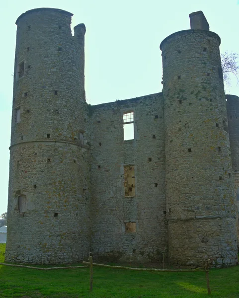 16. yüzyıldan kalma bir şatoda taş duvar ve kulelerin kalıntıları. — Stok fotoğraf
