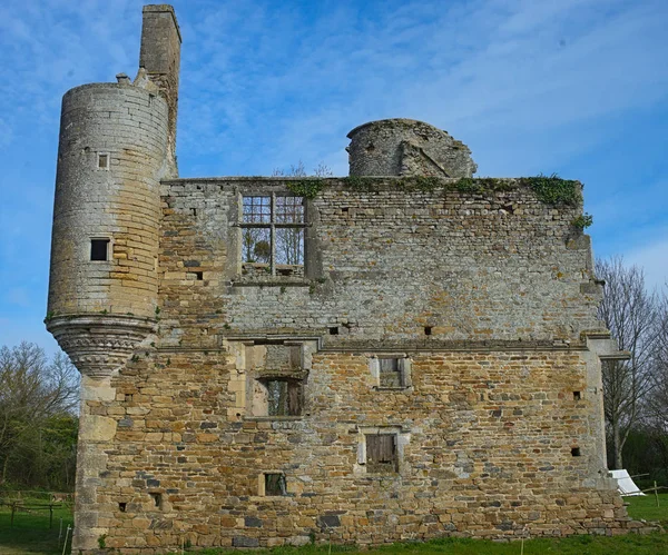 Reste d'un mur de pierre et des tours sur un château du XVIe siècle — Photo