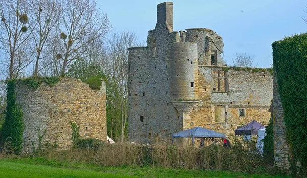 Залишок кам'яної стіни та веж на замку 16 століття — стокове фото