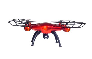 Big red drone isolated on white background. closeup clipart