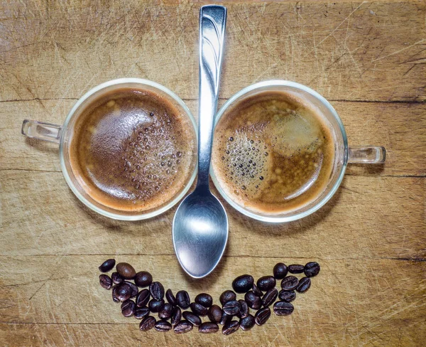 Sorriso Caffè Isolato Tavola Legno — Foto Stock