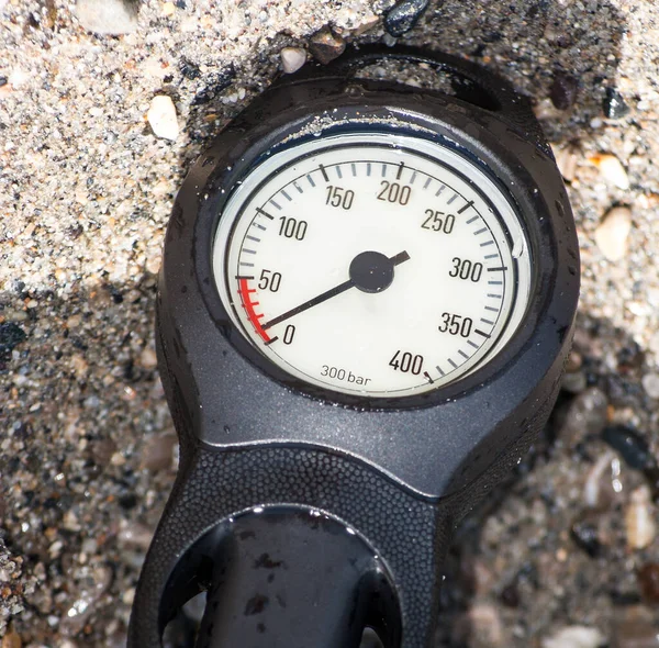 Closeup of barometer.diving equipment