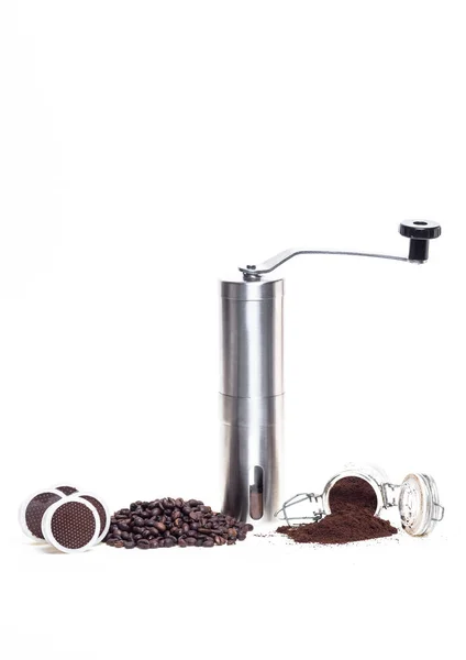 浓缩咖啡和咖啡豆 背景为白色 — 图库照片