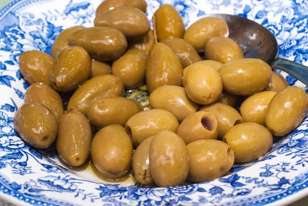Sicilian Green Olives Pitted Closeup — Stock Photo, Image