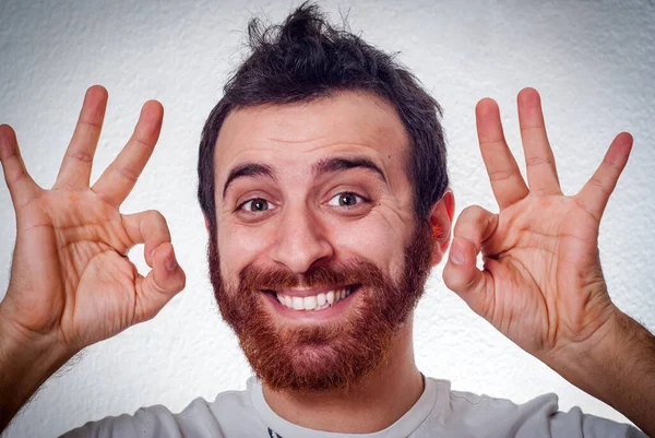 Young Smiling Man Sign Closeup — Stock Photo, Image