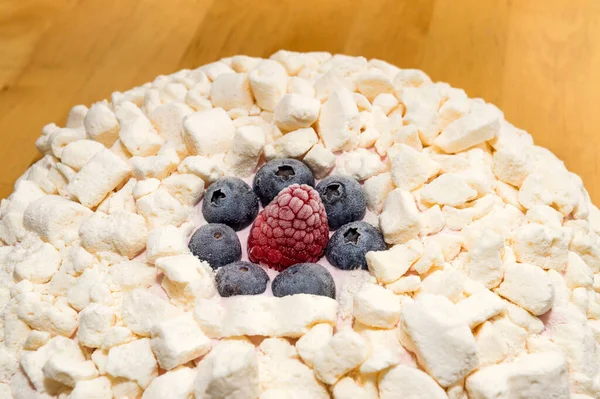 Fresh Meringue Cake Wooden Table Closeup — Stock Photo, Image