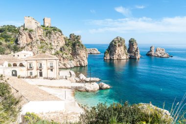 Faraglioni ve Tonnara Scopello, Sicilya, İtalya, Avrupa 'da