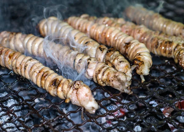 Stigghiole Comida Típica Rua Palermo Intestinos Cordeiro Cabra Porco Com — Fotografia de Stock